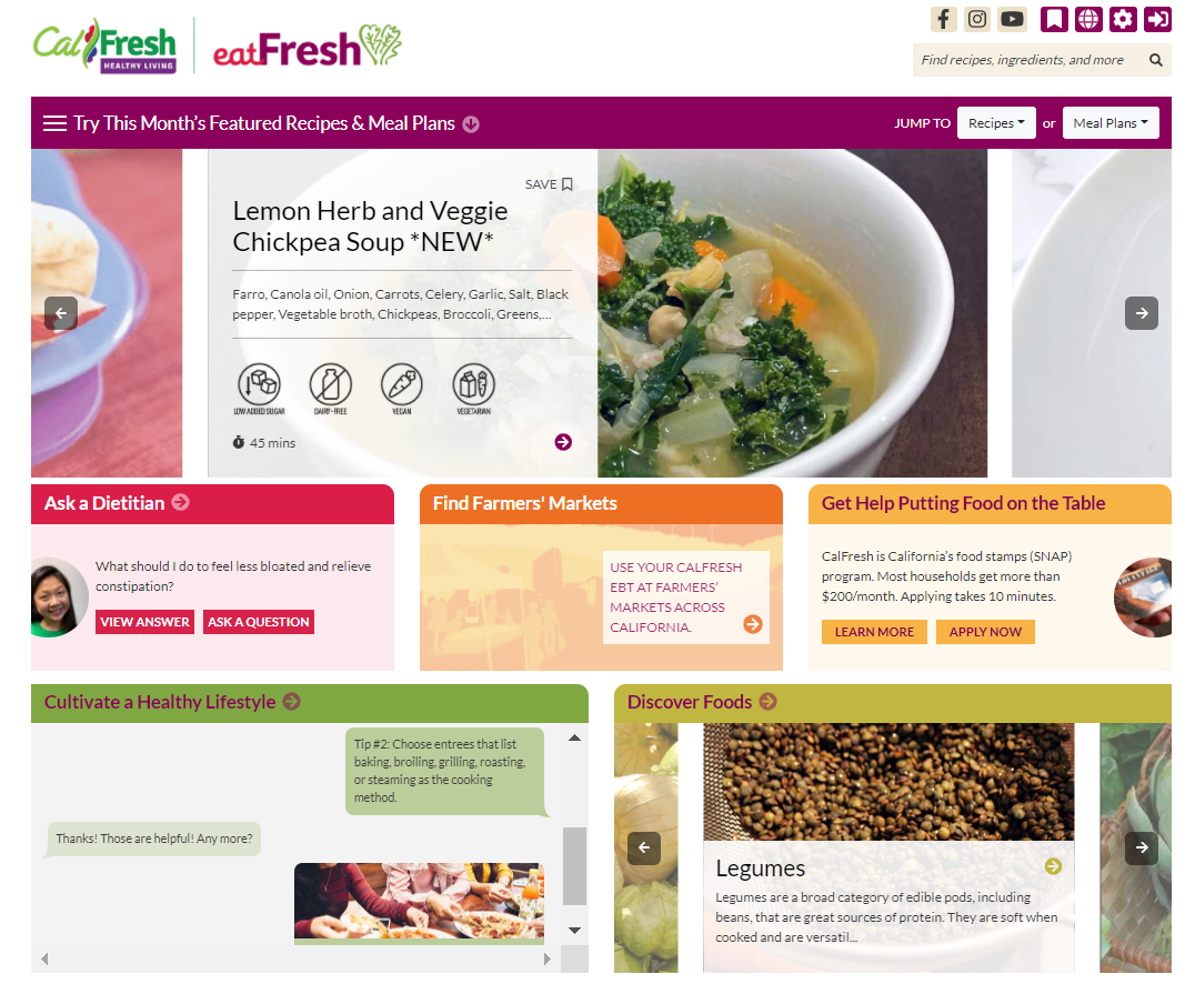 Screenshot of EatFresh.org homepage