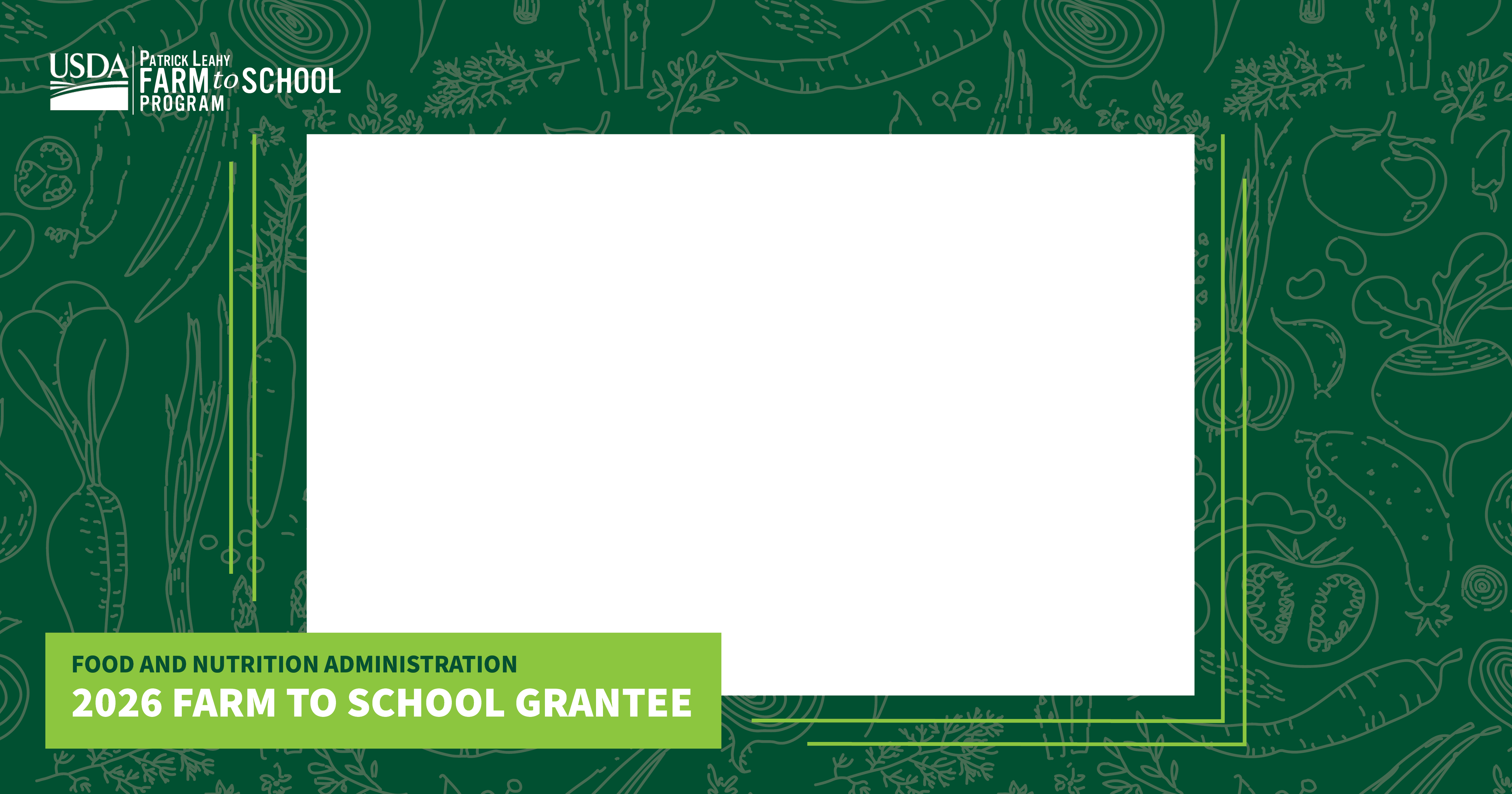 green background with text announcing FY2026 Farm to School Grant Award