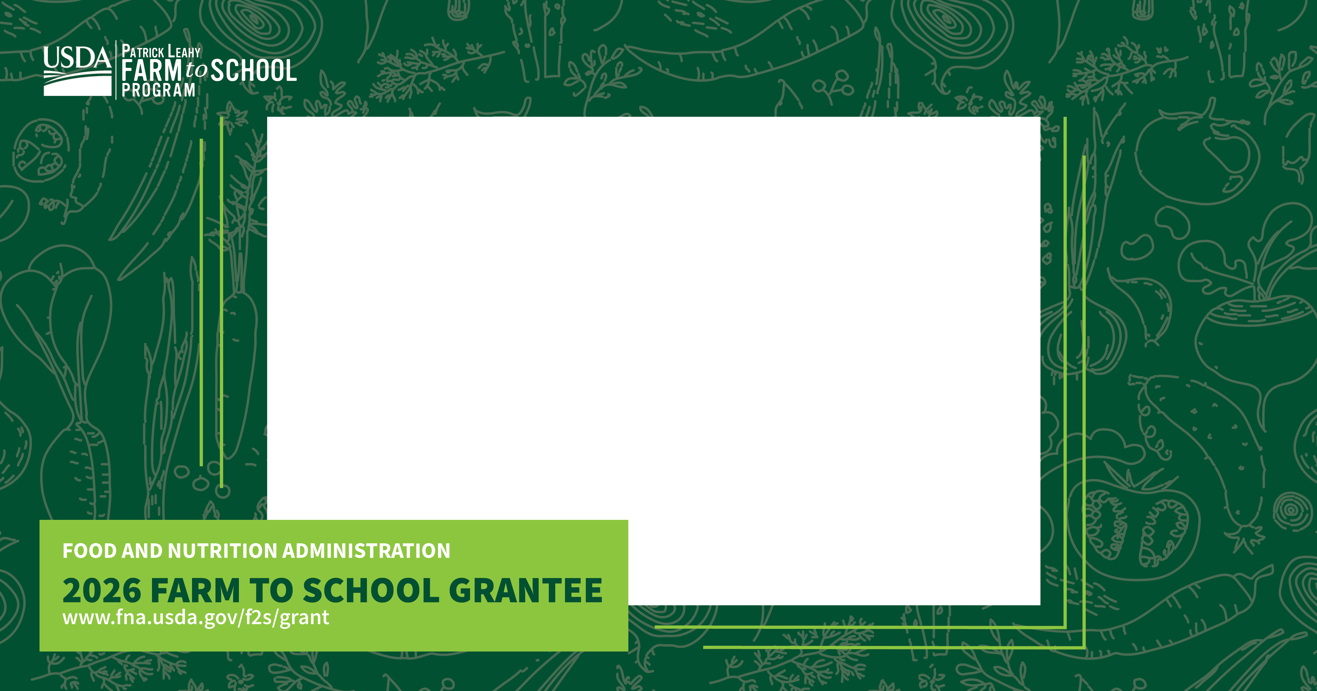 green background with text announcing FY2026 Farm to School Grant Award2