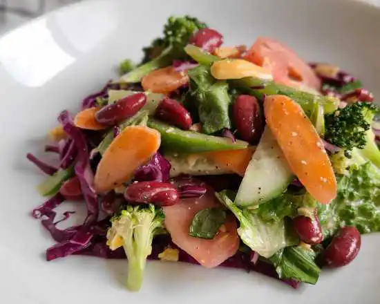 plate with bean and vegetable salad