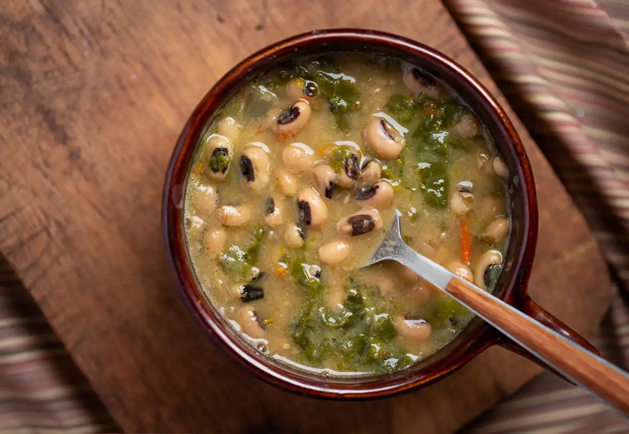 bowl of soup with a spoon