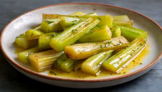 plate with braised celery on it