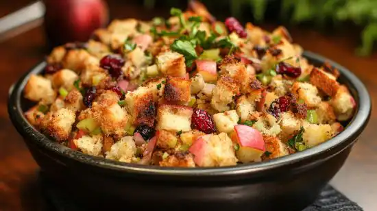 a bowl of stuffing