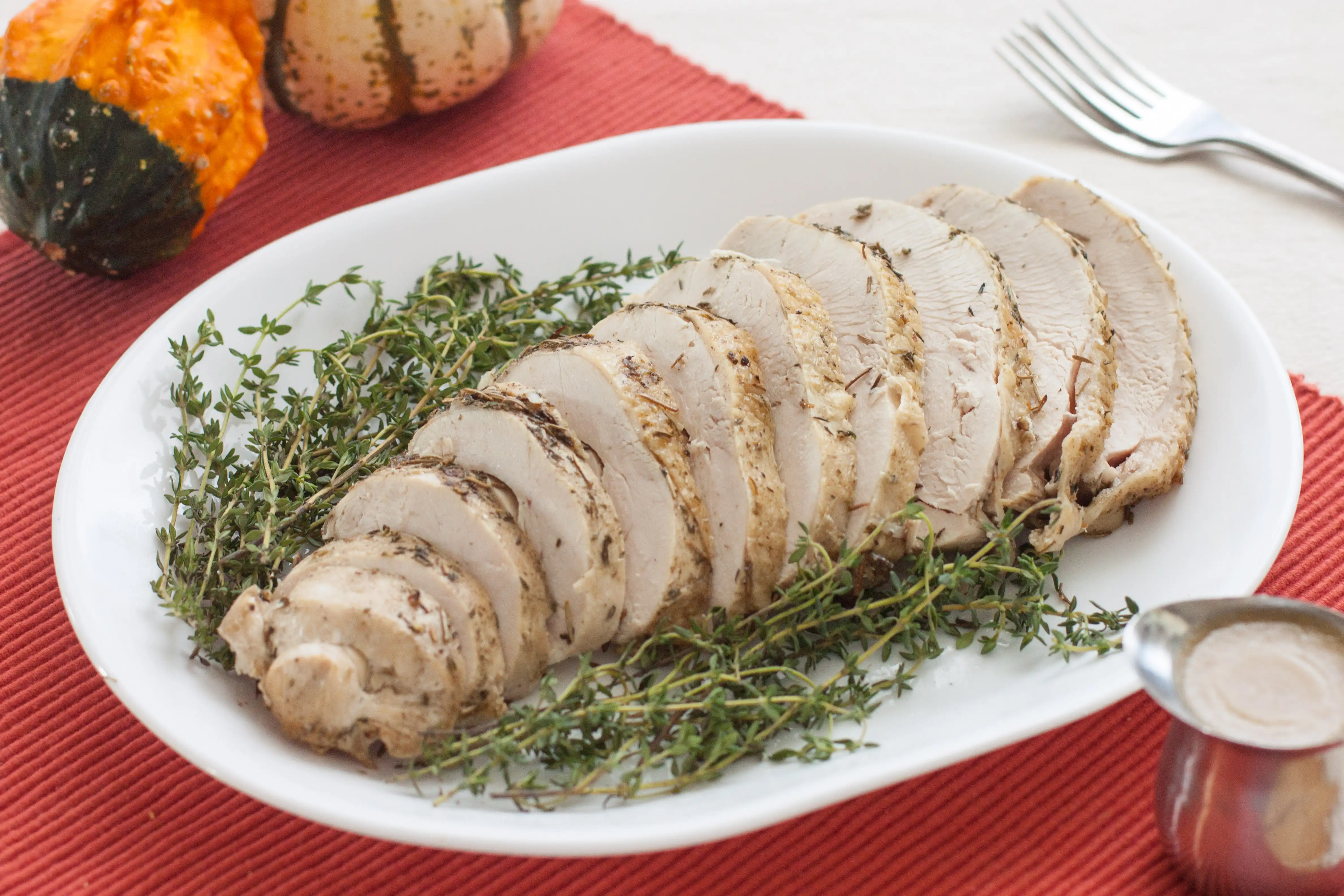 a plate of roast turkey slices