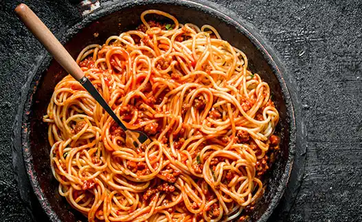 a pot of spaghetti