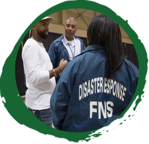 image of fns disaster response crew on a green paintbrush circle background