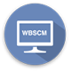 blue circle with white computer icon with WBSCM text on screen