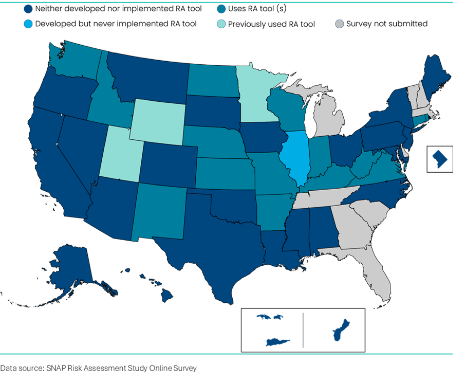 map showing risk assessment tool status by state agency