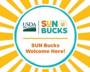 SUN Bucks Welcome Here graphic with sunbeams