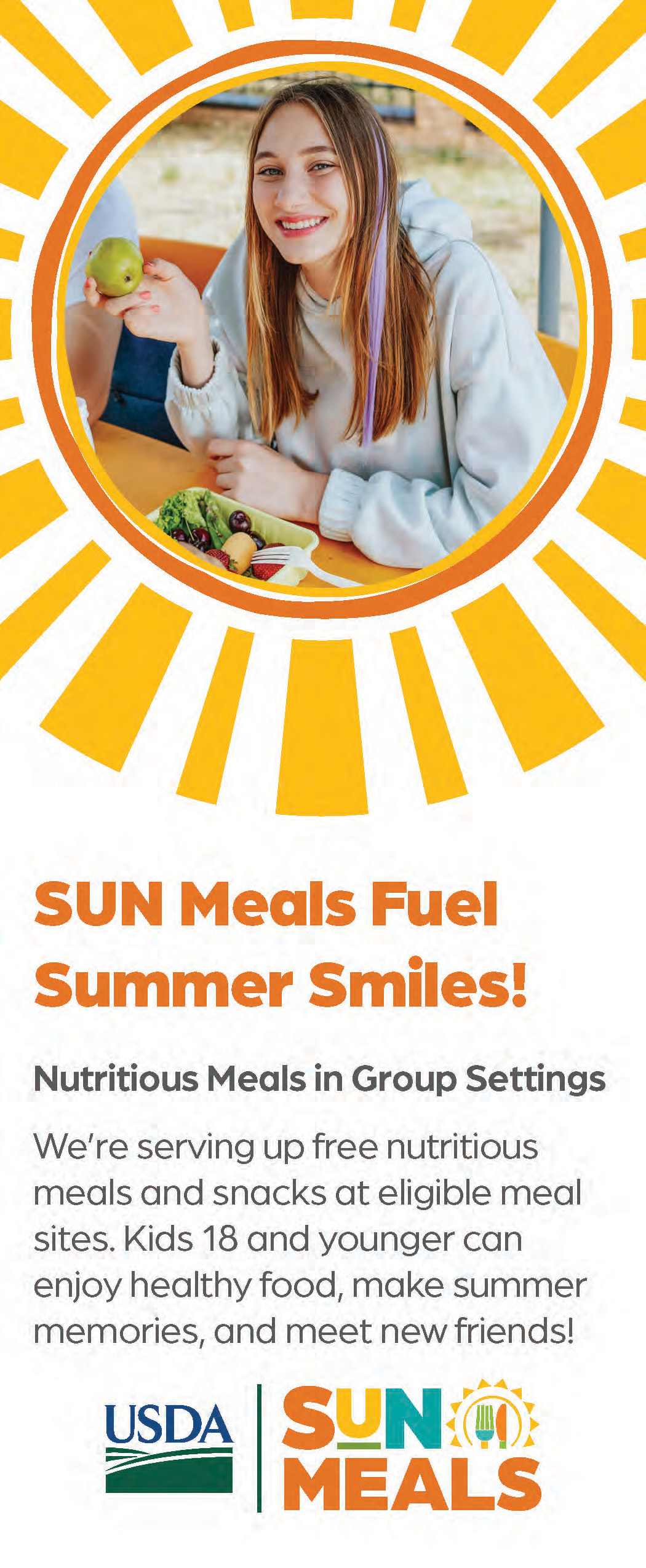 Thumbnail of rack card with main message "SUN Meals Fuel Summer Smiles!"