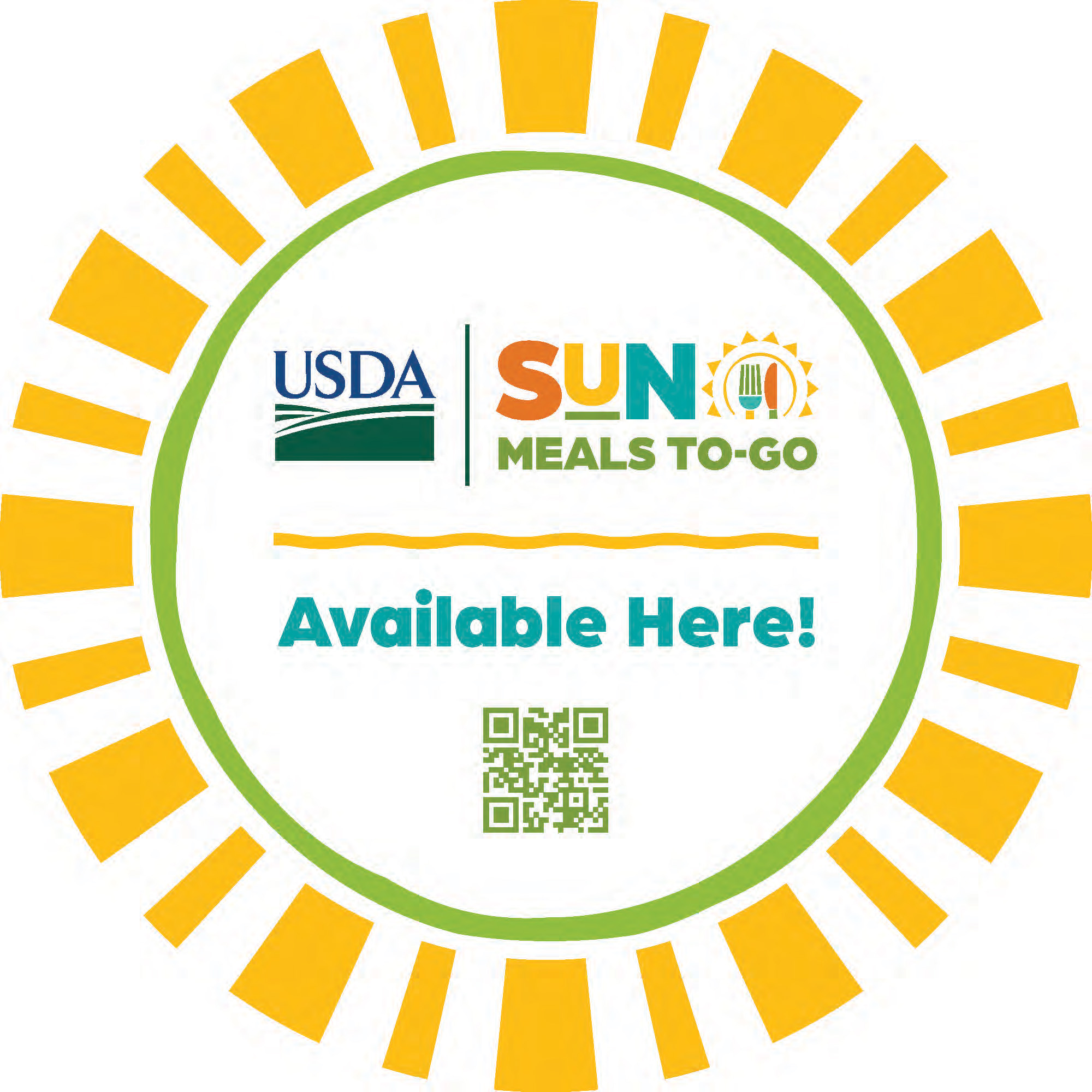 SUN Meals To-Go Available Here window cling with QR code