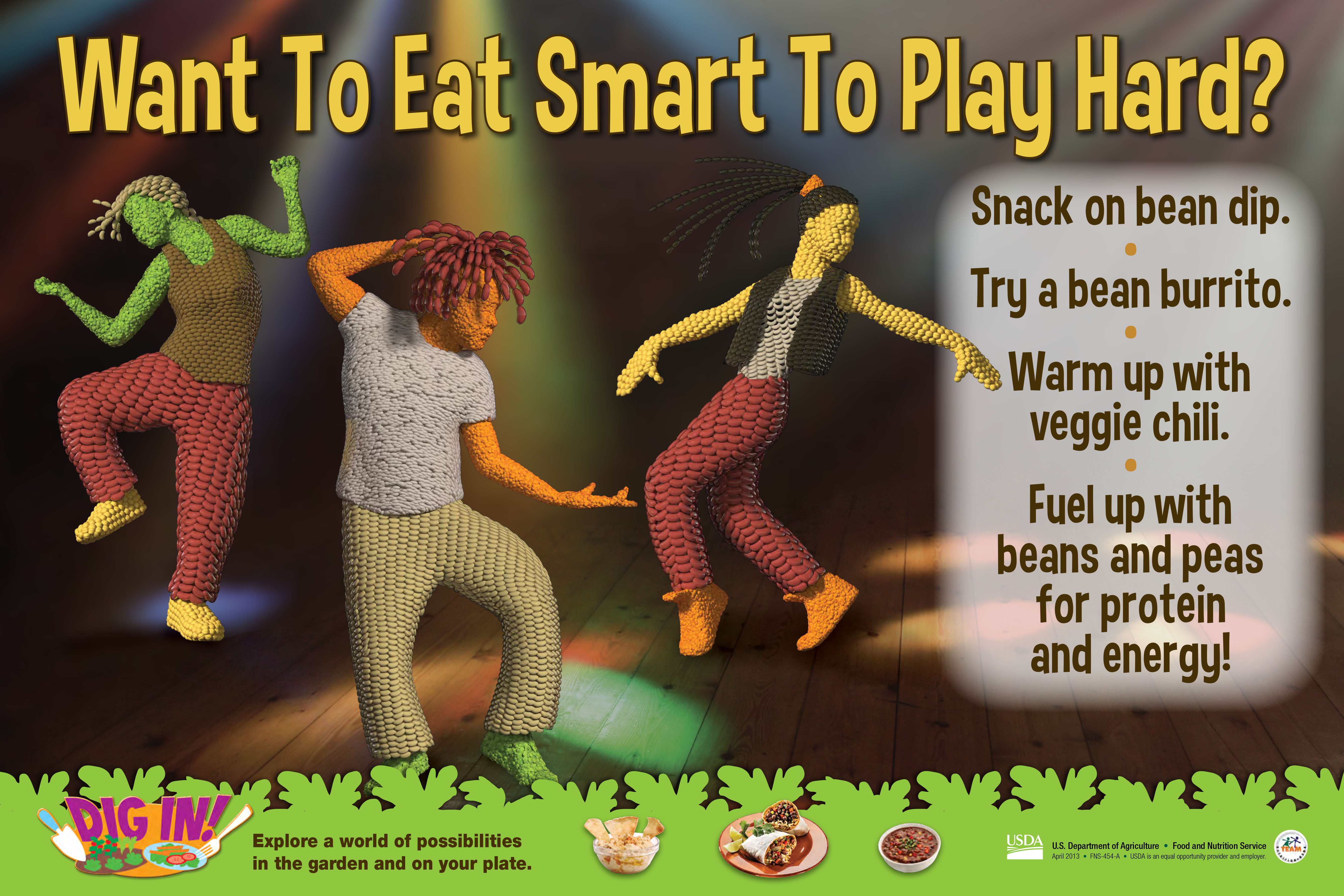 poster showing people with vegetable bodies dancing
