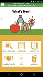 screenshot of the food buying guide mobile app home screen highlighting what's new