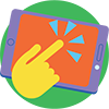 illustrated icon of a hand clicking a phone on a green circle background
