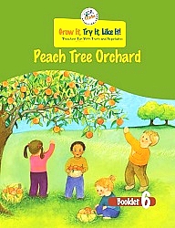 illustration of children picking peaches off the tree