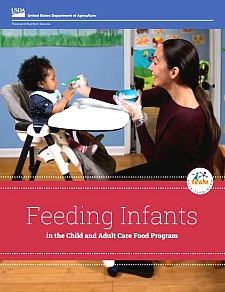 a childcare provider feeding an infant