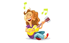 Illustration of a girl playing a guitar and singing