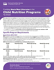 Crediting Meats/Meat Alternates in Child Nutrition Programs Tip Sheet 