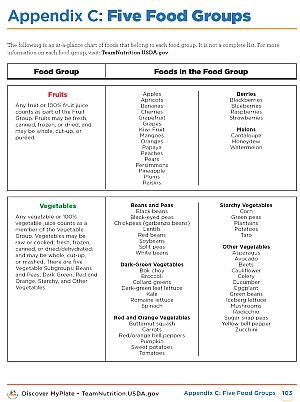 Appendix C: Five Food Groups