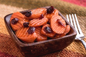 dish of sliced glazed carrots