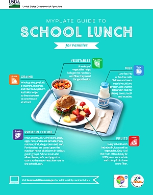 MyPlate Guide to School Lunch Infographic with School Lunch Tray