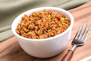 dish of Spanish brown rice and herbs