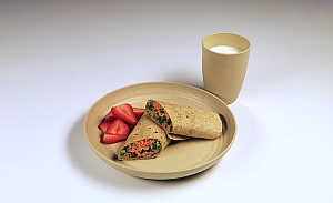 Ground Turkey Wraps with strawberries on the side and a cup of milk