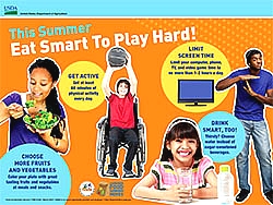 Kids eating healthy foods, drinking water and saying no to screen time