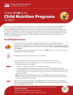 Crediting Fruits in Child Nutrition Programs Tip Sheet