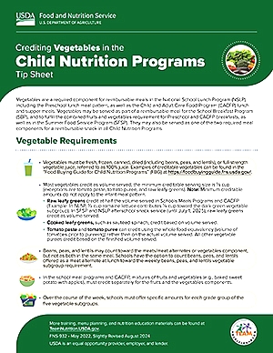 Crediting Vegetables in Child Nutrition Programs Tip Sheet