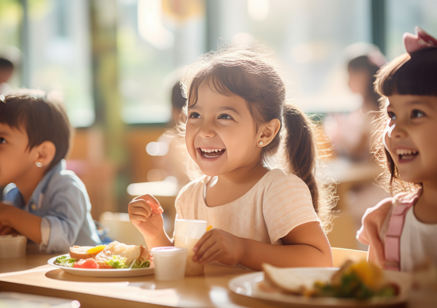 preschoolers eating in a cafeteria