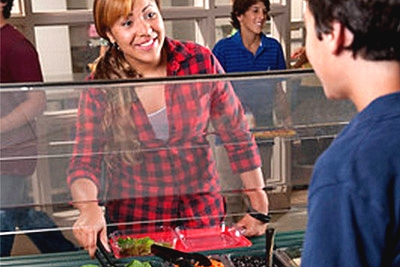 kids moving through a lunch line